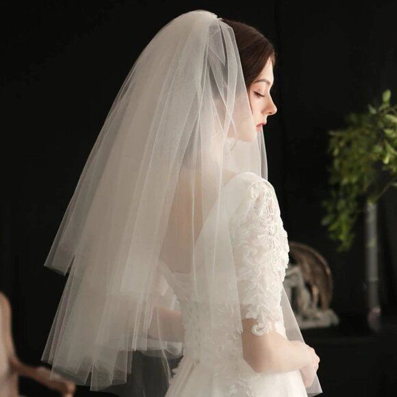 Wedding veil bridal elbow medium length layered simple white beautiful elegant main image 5